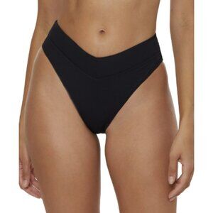 Becca Women's Modern Edge Textured Rib High-Waist Bikini Bottoms Black L NWT
